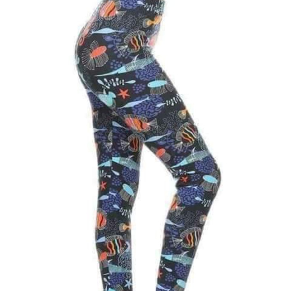 One Size Fish & Coral Reef Print Leggings